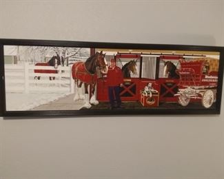Rare Artist signed JR Wainwright painting AB Clydesdales.