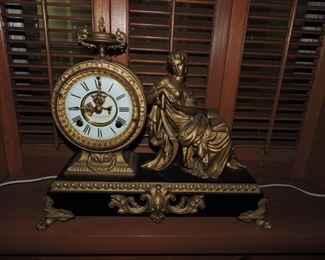 Ansonia Mantel Clock- Classical seated women figural