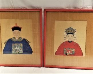 Lot #33  Pair of antique Chinese ancestor portraits  $250.00/pair