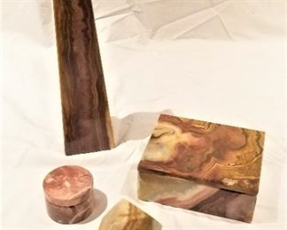 Lot #69  Four piece lot - two boxes, paperweight, obelisk  $12.00