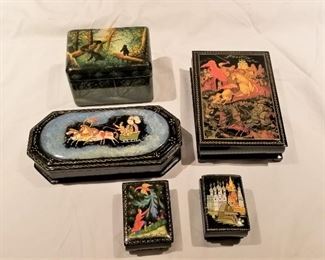 Lot #71  Set of 5 Russian Fairy Tale Boxes  $40.00