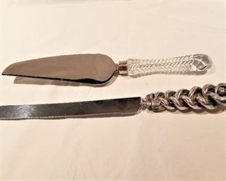 Lot #116  Cake knife with sterling handle, cake server w/crystal handle   $20.00