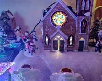 Beautiful Church with lights... check out the beautiful stained glass window