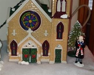 Christmas church with light up stained glass window