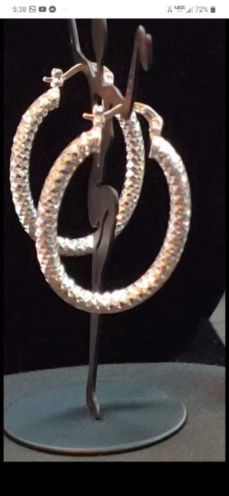 Sterling silver Italy diamond cut hoop earrings
