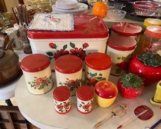 50's Metal Canisters and Bread Box