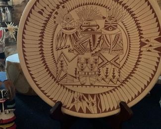 Southwest pottery plate featuring incised Katsina