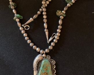 Turquoise pendant on sterling bead chain