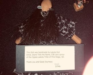 Lakota no face doll by Diane tells his name, this is a Kumeyaay bird singer as told by me, by the artist Diane Tells His Name, who no longer makes them