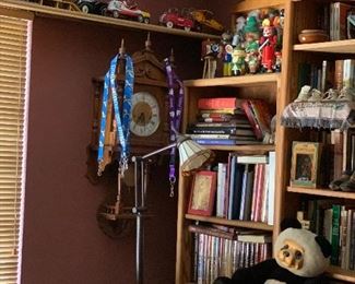 cars, clock, and books
