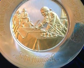 Sterling silver bicentennial plate depicting John Hancock
