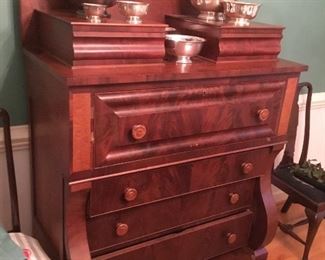 Antique butler's chest, silver-plate and ship's clock