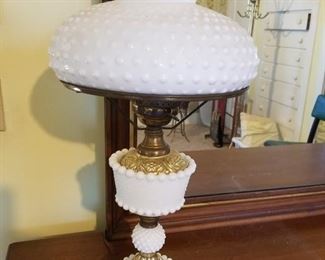 Vintage Hurrincane Milk Glass Hobnail Lamp