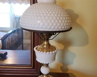 Vintage Hurricane Milkglass Table Lamp
