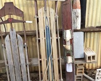 Vintage Sleds, Ski, and Bouy