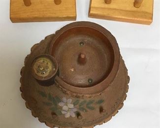 Vintage Wood Thread Holder with Pin Cushion
