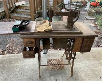 Vintage Sewing Machine with Cabinet