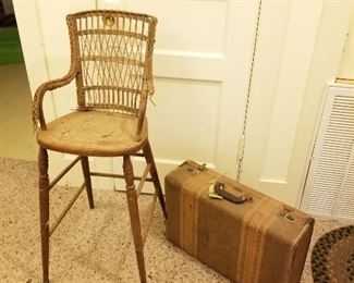 Vintage High Chair and Suitcase