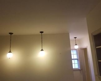 Three Vintage Milk Glass Hanging Lights
