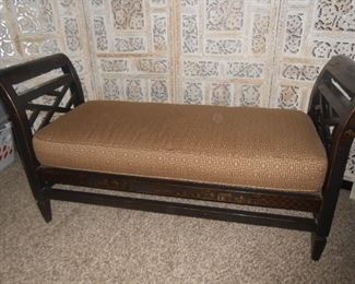Beautiful Asian inspired bench + 1 of 2 Ornate 4-panel screens