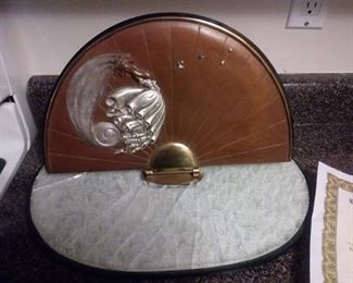 Erte' Papillon mirror on the backside.  Sold as-is (mirror below broke in transit(
