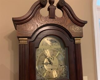 #12	The Steinway Co Clockmakers grandfather clock series 111.  With wind up key and booklet.  20"x11"x77"	 $200.00 

