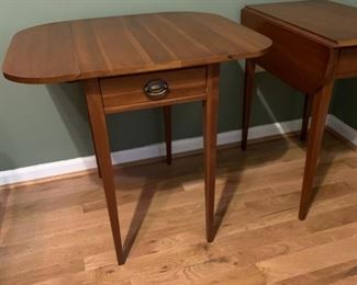 #24	Wood drop side table with drawer and glass top 15"-29"x23"x26" 2@$30
