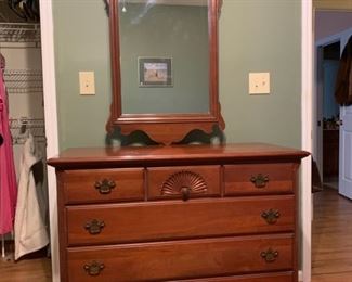 #26	Sterling house solid cherry chest with 6 drawers and matching mirror. As is - top condition. 44"x20"35" mirror 26"x48"	 $175.00 

