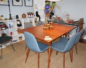 dining room table with insert, book shelf's, carpet, chairs are NFS
