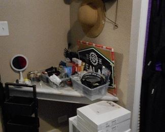 stand, storage container, hats, misc.