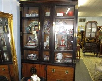 Asian curio/china cabinet misc. Asian collectibles inside for sale