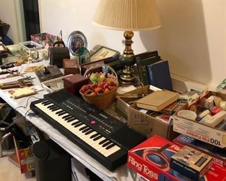 Keyboard, lamp, games, puzzles, home decor, etc.