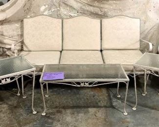 Wrought iron patio set (sofa, 2 chairs, coffee table & 2 side tables)