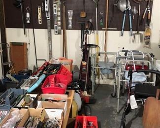 Lawn/garden, tools, walkers, rollator walker, bedside commode, etc.