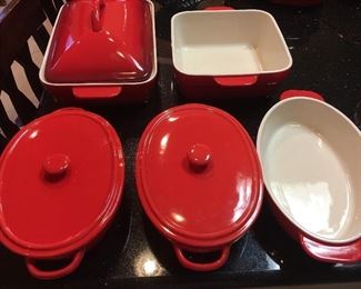 Collection of Red Bakeware Crockery  Casserole Dishes, Pans and Roaster 