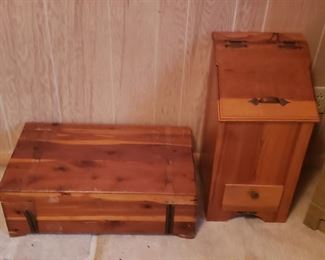 small cedar chest, vintage potato bin