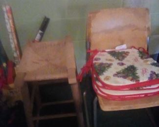 stool, old chair, cushions, miscellaneous