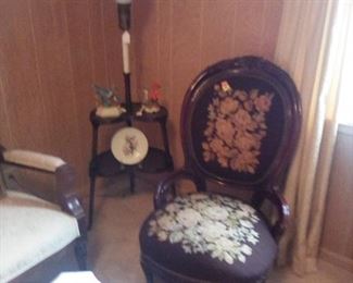 Victorian, marble top table, floor lamp, birds