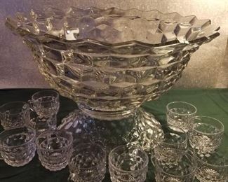 Fostoria American Block punch bowl, cups and stand