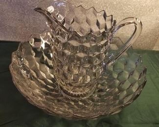 Fostoria American Block hotel pitcher and bowl.