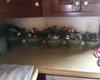 Green mixing bowls and huge early cookie cutters collection