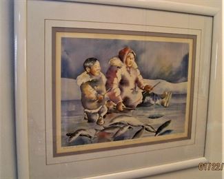 Inuit Style Print in Frame by Kathleen Lynch, Canadian Artist