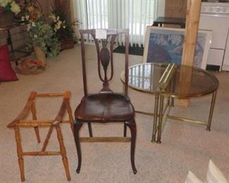 Straight Chair, Brass/Glass End Tables