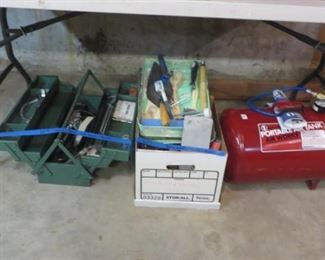 Tool Box, Air Compressor, Paint Supplies