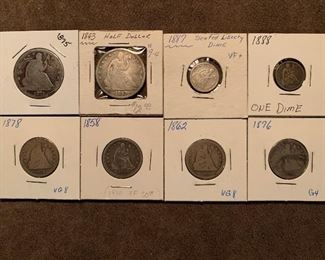 Seated Liberty SILVER Half Dollars, Quarters, and Dimes