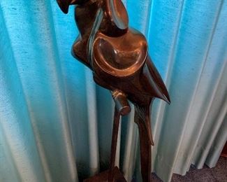 Hollywood Regency Large Brass Parrot on Perch Sculpture