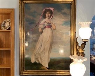 Large Reproduction of Thomas Gainsborough's Pink Girl in a Hand Carved Gilt Wood Frame