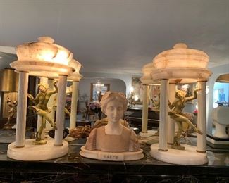 GERDAGO Art Deco Alabaster Lamps and Alabaster Bust of Saffo