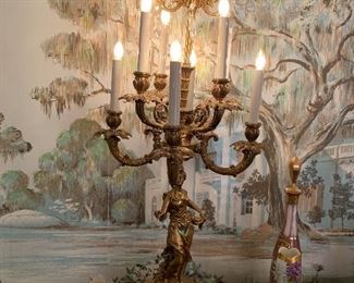Pair Oversized Figural Electric Candelabra