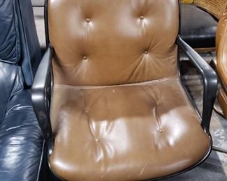 Vintage MCM Brown Leather swivel chair on wheels